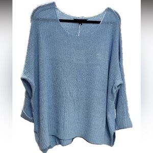 🩵 NWT Davi & Dani Oversized Crewneck Blue Knit Sweater Sizes